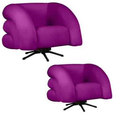 Imagem de Kit 2 Poltrona Decorativa Micheli Giratória e Balanço Veludo - Fina Mo