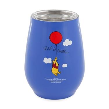 Imagem de Silver Buffalo Winnie The Pooh Copo sem haste de aço inoxidável com parede dupla Up and Away com tampa, 295 ml