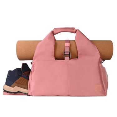 Imagem de Bolsa de ioga para mulheres, bolsa de ginástica de poliéster para ioga, bolsa de ombro para viagem, escritório, praia, treino (rosa)