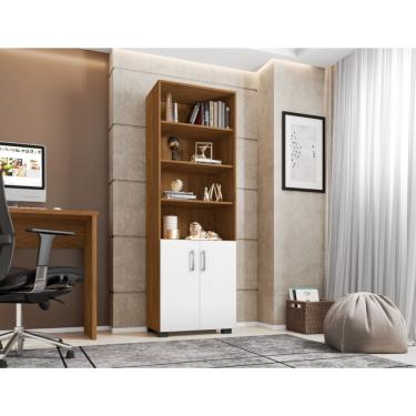 Imagem de Estante De Livro Madeira Sala Freijó E Porta Pequena Branco