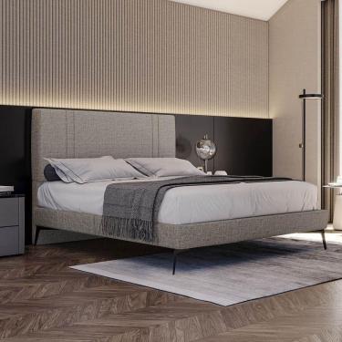 Imagem de Base Bi Partida Slim Queen Em Linho Com Cabeceira Skybox Cor Marrom