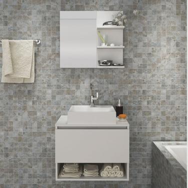 Imagem de Conjunto de Banheiro com Gabinete Porta Basculante 60cm e Espelheira 3 Prateleiras