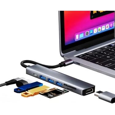 Imagem de Adaptador Hub 7 Em 1 Tipo C USB 3.0 Regua Pc Adaptador Multiportas USB C Hub Compatível com MacBook Com Saida HDMI 4K A 60hz Fonte De Alimentação Tipo C Leitor Carregamento Portas Hub Para 3 Portas