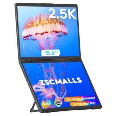 Imagem de ZSCMALLS Monitor duplo de 2,5 K (apenas vitórias), extensor de tela triplo para laptop, monitor duplo portátil dobrável QHD de 15,6 polegadas, monitor de computador estendido USB C, rotação de 180°,