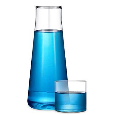 Imagem de Conjunto de jarra de água transparente para cabeceira, garrafa de água noturna de 500 ml com jarra de vidro para cabeceira com copa, jarro de água, garrafa de enxaguante bucal com copo para mesa de quarto (1 pacote)