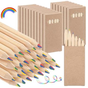 Imagem de Ctosree Pacote com 24 mini lápis de cor de 9,5 cm, suprimentos para colorir a granel em caixas kraft para sala de aula, desenho escolar, lembrancinhas de festa de casamento de aniversário, 6 lápis por