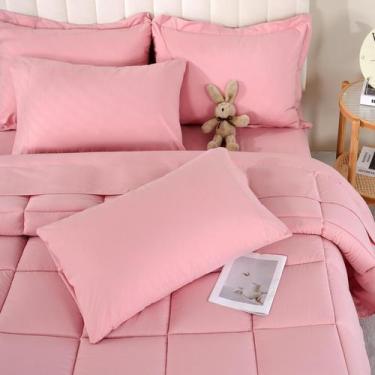 Imagem de Conjunto de edredom DOWNCOOL, tamanho completo, microfibra rosa, 7 uni