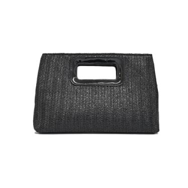 Imagem de WIGUYUN Bolsa feminina com cordão de palha pequena bolsa de ombro vazada bolsa transversal para verão, praia, Z - preto, One Size