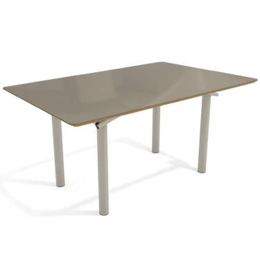 Imagem de Mesa p/ Cozinha Elba Tampo Madeirado c/ Vidro 160cm Niquel/Freijo Bronze - Kappesberg