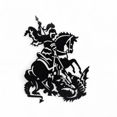 Imagem de Placa Decorativa São Jorge Proteção Total Mdf Cor Preto 19cm