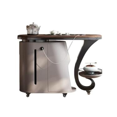 Imagem de Mesa de Chá Carrinho de chá móvel de madeira maciça, mesa de chá móvel, mesa de centro com compartimentos ocultos e prateleiras de armazenamento Mesa Lateral