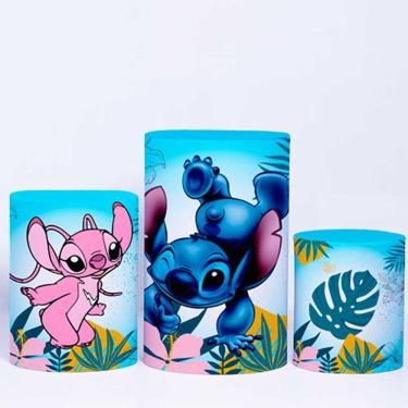 Imagem de Trio de Capa Cilindro para Festa Infantil Veste Fácil c/ Elástico Lilo e Stitch