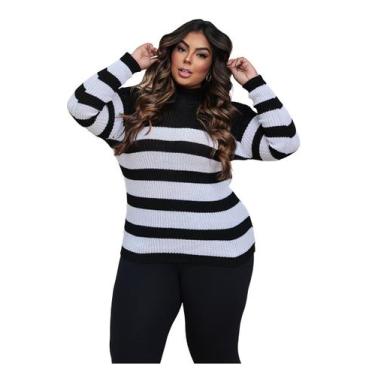 Imagem de Blusa Plus Size Frio Tricot Cacharrel Listrada Gola Alta - EUC STORE, 