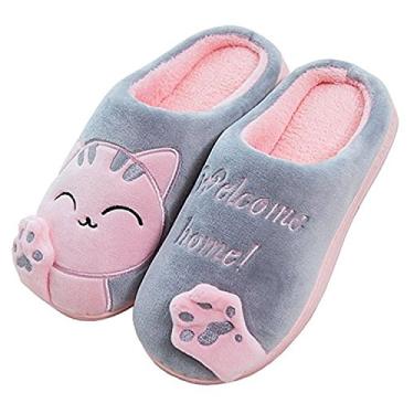 Imagem de Cliont Pantufas de Gato Antiderrapantes de Inverno para Mulheres e Homens, Cinza, 36-37# = 4.5-5.5 B(M) US Adult