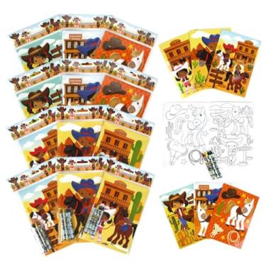 Imagem de TINYMILLS Livros de colorir infantis Western Black Cowboys e Cowgirls com 12 livros de colorir e 48 gizes de cera de faroeste, enchimento de saco de brindes