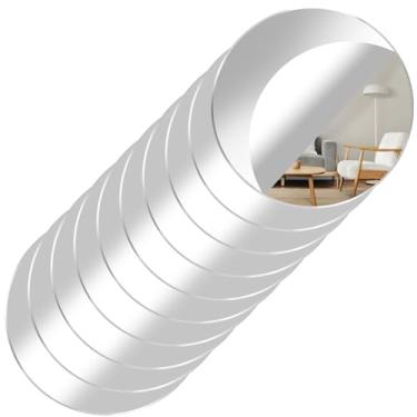 Imagem de Pacote com 10 espelhos redondos de acrílico, adesivos autoadesivos de placa de espelho redonda de 15 cm, bandejas de espelho circulares de placa de espelho de acrílico para centro de mesa de casamento