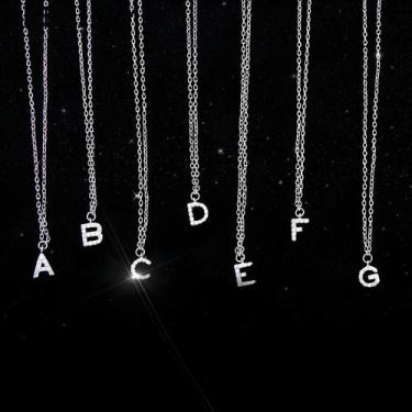 Imagem de Colar com Pingente de Nome e Letras em Prata 925 com Zircônia - Para M