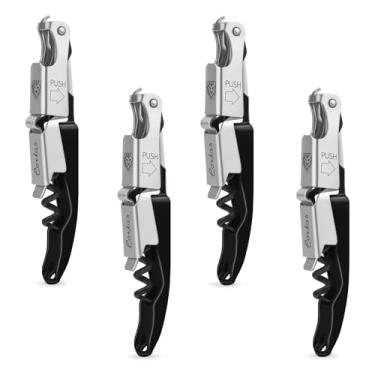 Imagem de CORKAS Wine Key - Pacote com 4 saca-rolhas profissionais feito à mão, abridor de vinho compacto e resistente com dobradiça dupla, cortador de folha e abridor de garrafa, presentes de aniversário para