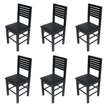 Imagem de Kit 6 Cadeiras Fixas Laguna Pretas Em Madeira Maciça Estofadas Pretas Para Restaurantes Preto