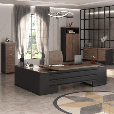 Imagem de Conjunto Executivo Mesa Tamburato Presidente Balcão Com Gavetas Armário Com Nicho Arquivo 4 Gavetas Charuto Preto