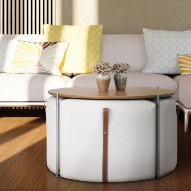 Imagem de Conjunto Onix Mesa Centro 82,5 Madeira-metal E 04 Puff Amêndoa-níquel