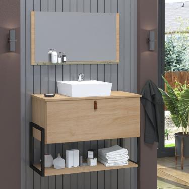 Imagem de Gabinete De Banheiro Vegas 1 Prateleira 1 Porta 80cm Freijó - Bege