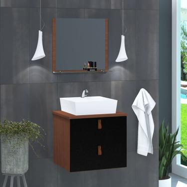Imagem de Gabinete De Banheiro Suspenso 2 Gavetas Berlim 45cm Natura E Preto - Preto
