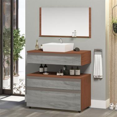 Imagem de Gabinete Banheiro Superior E Inferior Com Rodízios 3 Gavetas 80cm Safira - Cinza Rovere - Cinza