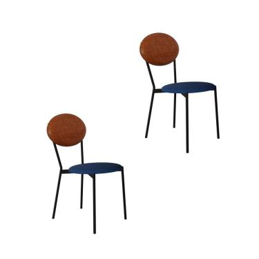 Imagem de Cadeira Fixa Estofada Vintage Elipse Com 2 Unidades Azul-caramelo-preto Fosco