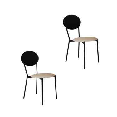 Imagem de Cadeira Fixa Estofada Vintage Elipse Com 2 Unidades Areia Light-preto-preto Fosco