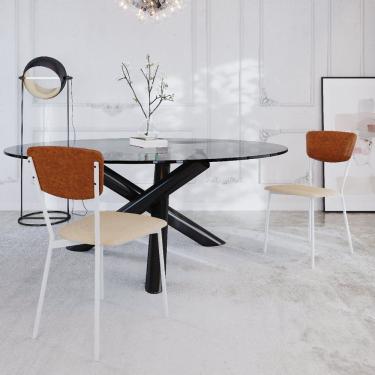 Imagem de Cadeira Fixa Estofada Vintage Retrô Com 2 Unidades Areia -caramelo-branco