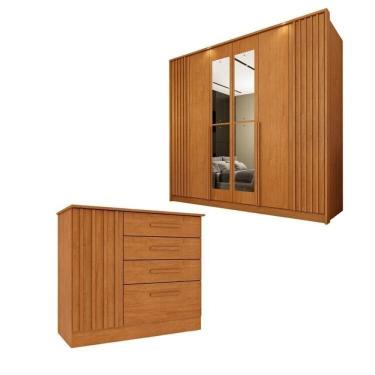 Imagem de Conjunto Para Quarto 1 Guarda-roupa 6 Portas Com Espelho E 1 Cômoda 4 Gavetas Ripado Nova York Espresso Móveis