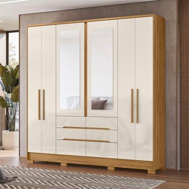 Imagem de Guarda Roupa Casal Ambiente San Francisco 6 Portas Freijó Off White Com Espelho - Moval