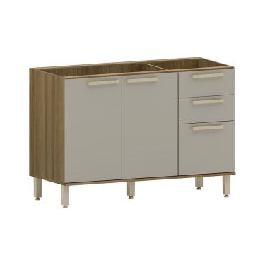 Imagem de Balcão De Pia 120cm 3 Portas E 2 Gavetas Sem Tampo Isis Luci Avelã-mocca Laca