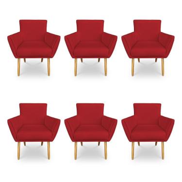 Imagem de Kit 6 Poltronas Decorativa Leticia Suede Vermelho Pés Palito Castanho - Pallazio