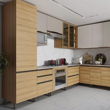 Imagem de Cozinha Bartira Cristal Com 15 Portas 3 Gavetas 13 Pratele Lâmina Mel/nude