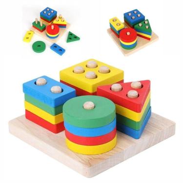 Imagem de Brinquedo De Encaixe Educativo Formas Geométricas Montessori 16 Peças