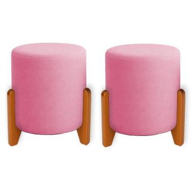 Imagem de Kit 2 Puffs Orgânicos Veludo Thor Com Pés De Madeira - 7 Decor, Rosa