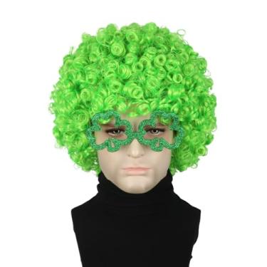 Imagem de LeMarnia Peruca De Fantasia São Patrício, Afro Verde Para Homens E Mulheres, Curta, Cacheada, Fofa, Disco Rock, Hippie, Engraçada
