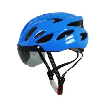 Imagem de Colaxi Capacete de bicicleta adulto com óculos respiráveis ​​para homens/mulheres, capacete de bicicleta confortável, equipamento de ciclismo, Azul