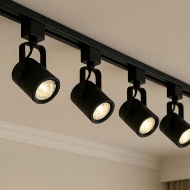 Imagem de Kit Trilho Eletrificado 1 Metro com 4 Spots MR16 LED GU10, Alumínio Preto, Luz 3000K Branco Quente