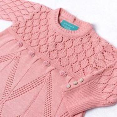 Imagem de Saída Maternidade Tricot Vestido e Calça Losango Rococó Rosa Chiclete 