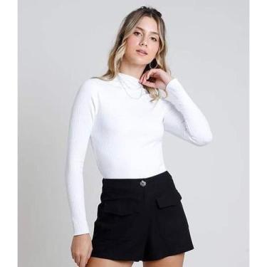 Imagem de Blusa manga longa gola alta  básica tecido com elastano moda fashion f