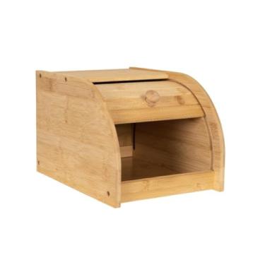Imagem de Porta Pão em Bambu Com Tampa Retrátil Organizador 27x20cm Natural Cozinha