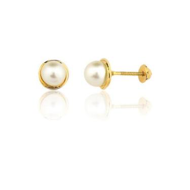 Imagem de Brinco de pérola 10k tarracha rosca. - Focco