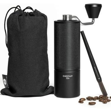 Imagem de TIMEMORE Moedor de café manual Chestnut C2S, capacidade de 25 g com rebarba cônica de aço inoxidável CNC, configuração interna ajustável, posicionamento de rolamento duplo, moedor de café manual preto