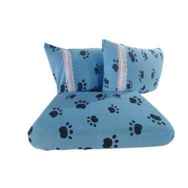 Imagem de Lençol Malha Casal Box Estampado C/ Elástico + 02 Porta Travesseiros c