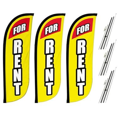 Imagem de LookOurWay Kit de mastro de bandeira de penas com tema imobiliário, pacote com 3-1,8 m de altura para alugar bandeiras publicitárias com 3 faixas, 3 conjuntos de mastro e 3 pontas de chão (para