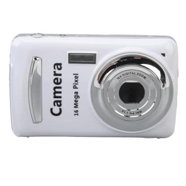 Imagem de Câmera digital, câmera compacta de bolso de 16 MP 1080p com tela de 2,4 polegadas, foco automático de zoom de 16X, antivibração, câmera de vlogging portátil, para meninos e meninas (branca)