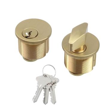 Imagem de Nicerity 2 peças de 2,5 cm cilindro de trava de encaixe de cobre fechaduras de segurança porta frontal e portão externo ferragens com chaves, ouro
